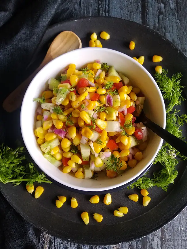 Corn And Raw Mango Salad - Indian Style (Summer Salad) https://thespicycafe.com/corn-and-raw-mango-salad-recipe/