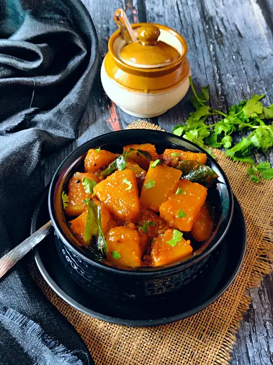 pumpkin curry sweet sour vegan vegetarian curry sabji Indian recipe